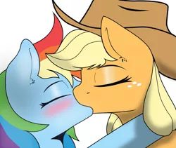 Size: 977x826 | Tagged: suggestive, artist:aa100500, banned from derpibooru, deleted from derpibooru, derpibooru import, applejack, rainbow dash, appledash, female, kissing, lesbian, shipping