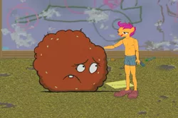 Size: 720x480 | Tagged: safe, banned from derpibooru, deleted from derpibooru, derpibooru import, scootaloo, aqua teen hunger force, chickun, exploitable meme, faic, forced meme, happy time harry, meatwad, meme