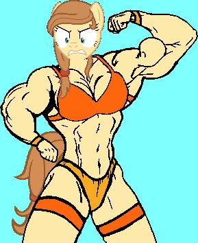 Size: 289x354 | Tagged: safe, banned from derpibooru, deleted from derpibooru, derpibooru import, edit, oc, oc:cream heart, unofficial characters only, 1000 years in photoshop, angry, bikini, breasts, busty cream heart, clothes, female, looking at you, meme, muscles, paint, swimsuit, wat