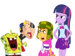 Size: 710x533 | Tagged: safe, artist:andres toons, artist:dm29, banned from derpibooru, deleted from derpibooru, derpibooru import, edit, twilight sparkle, human, equestria girls, art theft, bad edit, chavo, el chavo del 8, humanized, image, png, pony coloring, spongebob squarepants, spongebob squarepants (character)