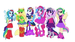 Size: 1744x972 | Tagged: safe, artist:milliezone, banned from derpibooru, deleted from derpibooru, derpibooru import, applejack, fluttershy, pinkie pie, rainbow dash, rarity, twilight sparkle, human, equestria girls, rainbow rocks, alternative cutie mark placement, clothes, facial cutie mark, humanized, mane six, skirt