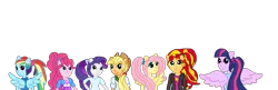 Size: 1500x486 | Tagged: safe, artist:milliezone, banned from derpibooru, deleted from derpibooru, derpibooru import, applejack, fluttershy, pinkie pie, rainbow dash, rarity, sunset shimmer, twilight sparkle, twilight sparkle (alicorn), alicorn, human, equestria girls, humanized, mane six