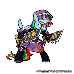 Size: 600x600 | Tagged: safe, artist:cruxtar, banned from derpibooru, deleted from derpibooru, derpibooru import, rainbow dash, pony, armor, bipedal, blade, dual blades, fantasy class, hat, monster hunter, simple background, solo, transparent background, warrior, weapon