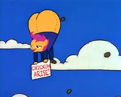 Size: 320x256 | Tagged: suggestive, banned from derpibooru, deleted from derpibooru, derpibooru import, scootaloo, chickun, exploitable meme, faic, forced meme, large butt, meme, the simpsons, weather balloon