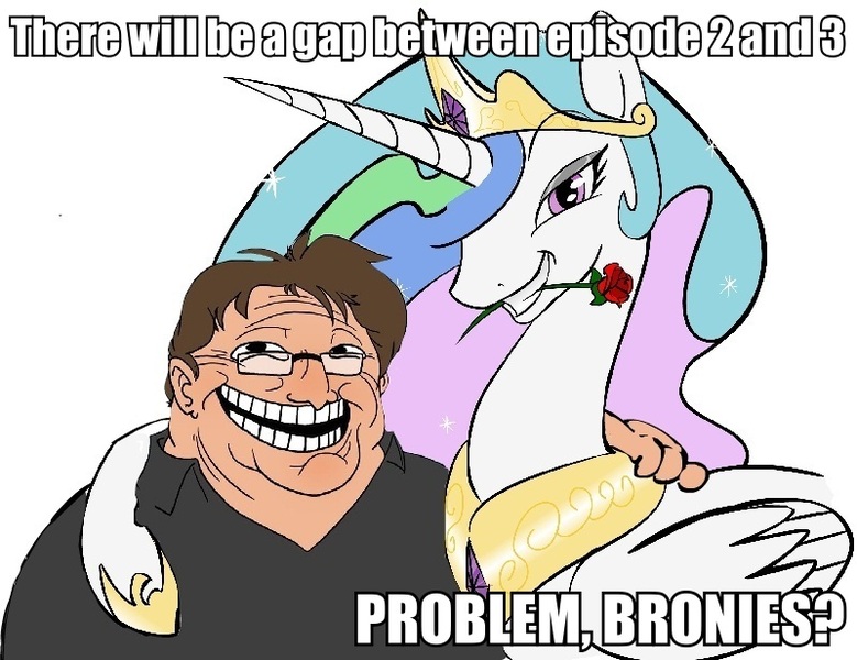 Size: 800x616 | Tagged: safe, artist:zev, banned from derpibooru, deleted from derpibooru, derpibooru import, princess celestia, gabe newell, glasses, meme, trollestia, worth the weight