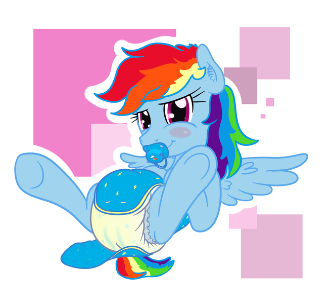 Size: 1242x1127 | Tagged: questionable, artist:vitriolink, banned from derpibooru, deleted from derpibooru, derpibooru import, rainbow dash, blushing, cute, dashabetes, diaper, diaper change, diaper fetish, female, fetish, onesie, pacifier, poofy diaper, solo, solo female, urine, wet diaper