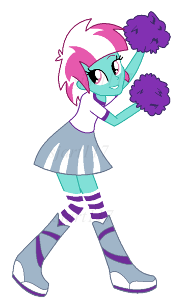 Size: 552x918 | Tagged: safe, artist:sjart117, banned from derpibooru, deleted from derpibooru, derpibooru import, spring step, sunlight spring, equestria girls, boots, cheerlead, cheerleader, cheerleading, clothes, cute, dancing, ms paint, pom pom, shoes, smiling, socks, solo, striped socks