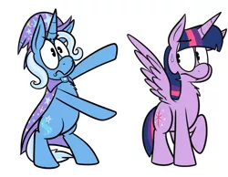 Size: 900x700 | Tagged: safe, artist:karpet-shark, banned from derpibooru, deleted from derpibooru, derpibooru import, trixie, twilight sparkle, alicorn, ask-twilight-and-trixie, chest fluff, female, lesbian, parody, shipping, tumblr, twilight sparkle (alicorn), twixie, will smith