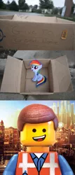 Size: 761x1785 | Tagged: safe, banned from derpibooru, deleted from derpibooru, derpibooru import, rainbow dash, dashie meme, emmet brickowski, exploitable meme, female, filly, good people finding dash meme, lego, meme, obligatory pony, the lego movie