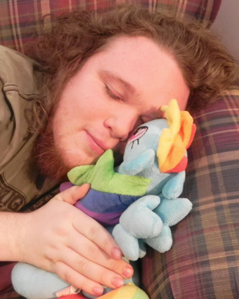 Size: 2115x2649 | Tagged: safe, banned from derpibooru, deleted from derpibooru, derpibooru import, rainbow dash, human, irl, irl human, neckbeard, photo, plushie, snuggling