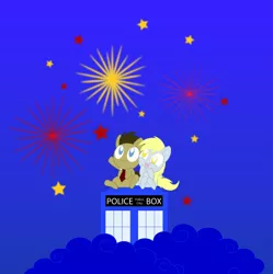 Size: 500x502 | Tagged: safe, artist:daieny, banned from derpibooru, deleted from derpibooru, derpibooru import, derpy hooves, doctor whooves, time turner, cute, doctorderpy, female, fireworks, male, new year, shipping, straight
