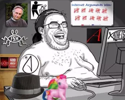 Size: 600x480 | Tagged: safe, banned from derpibooru, deleted from derpibooru, derpibooru import, barely pony related, euphoric, fedora, flying spaghetti monster, hat, neckbeard, richard dawkins