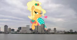 Size: 1500x784 | Tagged: safe, banned from derpibooru, deleted from derpibooru, derpibooru import, applejack, pony, applejewel, female, giant pony, giantess, highrise ponies, irl, louisiana, macro, new orleans, photo, ponies in real life, solo