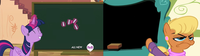 Size: 1820x510 | Tagged: safe, banned from derpibooru, deleted from derpibooru, derpibooru import, screencap, ms. harshwhinny, twilight sparkle, alicorn, testing testing 1-2-3, chalkboard, crossing the memes, exploitable meme, meme, ms. harshwhinny's professional chalkboard, obligatory pony, twilight sparkle (alicorn)