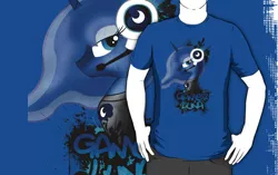 Size: 556x350 | Tagged: safe, artist:sparkdraws, banned from derpibooru, deleted from derpibooru, derpibooru import, princess luna, gamer luna, clothes, design, redbubble, shirt, shirt design, spray, text