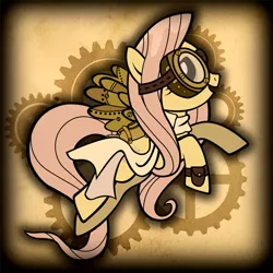 Size: 700x700 | Tagged: safe, artist:mowza2k2, artist:sparkdraws, banned from derpibooru, deleted from derpibooru, derpibooru import, fluttershy, gears, goggles, icon, sepia, solo, steampunk