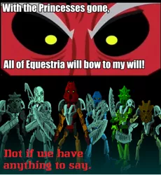 Size: 638x693 | Tagged: safe, banned from derpibooru, deleted from derpibooru, derpibooru import, lord tirek, twilight's kingdom, bionicle, crossover, exploitable meme, gali, kopaka, lego, lewa, meme, onua, pohatu, tahu, tirek vs everyone meme, toa nuva