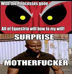 Size: 639x655 | Tagged: safe, banned from derpibooru, deleted from derpibooru, derpibooru import, lord tirek, dexter, exploitable meme, forced meme, james doakes, meme, surprise motherfucker, tirek vs everyone meme, vulgar