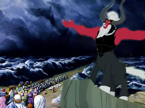 Size: 600x450 | Tagged: safe, banned from derpibooru, deleted from derpibooru, derpibooru import, lord tirek, twilight's kingdom, exploitable meme, irony, israelites, lord tirek's outstretched arms, meme, moses