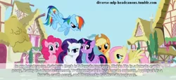 Size: 700x319 | Tagged: safe, banned from derpibooru, deleted from derpibooru, derpibooru import, applejack, fluttershy, pinkie pie, rainbow dash, rarity, twilight sparkle, earth pony, pegasus, unicorn, diverse-mlp-headcanons, headcanon, mane six, parody, text