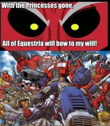 Size: 650x741 | Tagged: safe, banned from derpibooru, deleted from derpibooru, derpibooru import, lord tirek, twilight's kingdom, exploitable meme, meme, optimus primal, optimus prime, tirek is doomed, tirek vs everyone meme, transformers