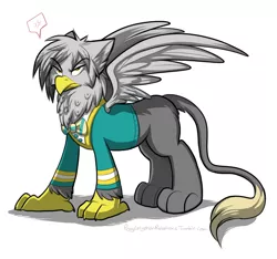 Size: 964x901 | Tagged: safe, artist:cassiusdrawsthings, banned from derpibooru, deleted from derpibooru, derpibooru import, oc, oc:troy, unofficial characters only, gryphon, angry, ponytones outfit, solo