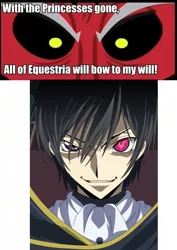 Size: 498x704 | Tagged: safe, banned from derpibooru, deleted from derpibooru, derpibooru import, lord tirek, code geass, exploitable meme, lelouch, lelouch lamperouge, lelouch vi britannia, meme, tirek vs everyone meme