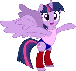 Size: 7436x7000 | Tagged: safe, artist:the-aziz, banned from derpibooru, deleted from derpibooru, derpibooru import, twilight sparkle, alicorn, absurd resolution, bipedal, clothes, excited, happy, leg warmers, open mouth, shirt, shorts, solo, twilight sparkle (alicorn), vector, workout outfit