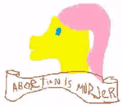 Size: 371x327 | Tagged: safe, banned from derpibooru, deleted from derpibooru, derpibooru import, fluttershy, 1000 hours in ms paint, abortion, crappy art, crappy drawing, mouthpiece, needs more jpeg, old banner, parody, solo, stylistic suck