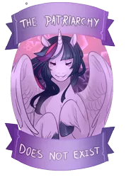 Size: 700x985 | Tagged: safe, artist:fireflufferz, banned from derpibooru, deleted from derpibooru, derpibooru import, edit, twilight sparkle, alicorn, mouthpiece, parody, patriarchy, solo, twilight sparkle (alicorn)