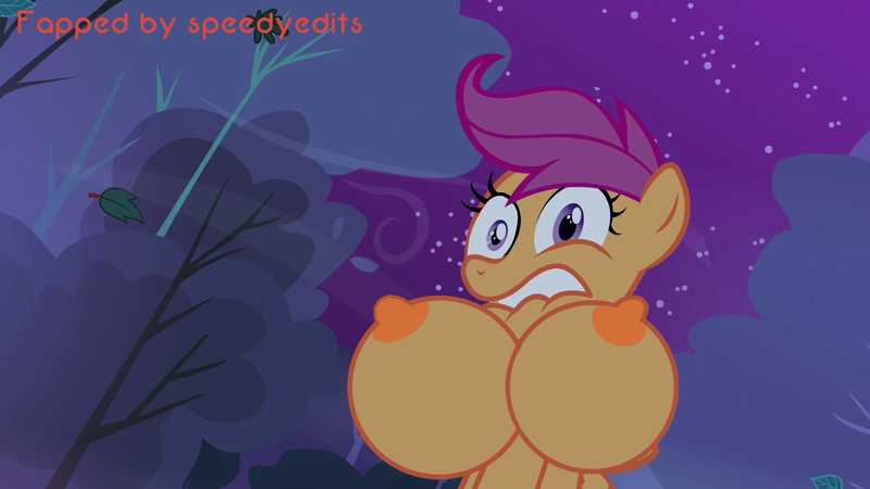 Size: 1280x720 | Tagged: questionable, artist:speedyedits, banned from derpibooru, deleted from derpibooru, derpibooru import, edit, scootaloo, anthro, breasts, busty scootaloo, female, foalcon, nudity, oppai loli, solo, solo female, underage