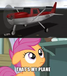 Size: 400x450 | Tagged: safe, banned from derpibooru, deleted from derpibooru, derpibooru import, screencap, scootaloo, dodo, floppy ears, grand theft auto, meme, plane, that's my pony, that's my x