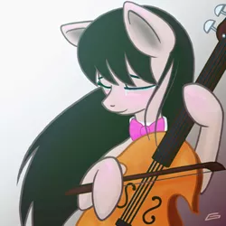 Size: 360x360 | Tagged: safe, artist:gingersnap913, banned from derpibooru, deleted from derpibooru, derpibooru import, octavia melody, earth pony, pony, cello, crying, eyes closed, female, gradient background, mare, musical instrument, smiling, solo