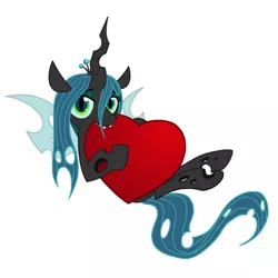 Size: 750x750 | Tagged: safe, artist:gingersnap913, banned from derpibooru, deleted from derpibooru, derpibooru import, queen chrysalis, changeling, changeling queen, biting, cute, cutealis, female, heart, on back, solo, weapons-grade cute