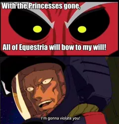 Size: 642x670 | Tagged: semi-grimdark, banned from derpibooru, deleted from derpibooru, derpibooru import, lord tirek, exploitable meme, gundam, meme, tirek vs everyone meme, yazan gable, zeta gundam