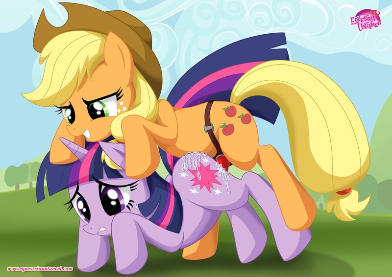 Size: 1447x1024 | Tagged: explicit, artist:bbmbbf, banned from derpibooru, deleted from derpibooru, derpibooru import, applejack, twilight sparkle, equestria untamed, female, image, jpeg, lesbian, nudity, palcomix, sex toy, shipping, strapon, twijack, vaginal secretions