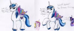 Size: 2771x1170 | Tagged: safe, artist:flight-of-the-moon, banned from derpibooru, deleted from derpibooru, derpibooru import, princess cadance, shining armor, twilight sparkle, comic, flying, glimmer wings, my wings are so pretty, shining armor is a goddamn moron, traditional art, wings