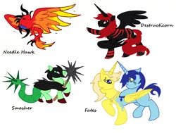 Size: 2512x1904 | Tagged: safe, artist:splinterstar, banned from derpibooru, deleted from derpibooru, derpibooru import, oc, unofficial characters only, alicorn, pony, alicorn oc, blank flank, chaos, concept art, fate, horn, needle hawk, smasher, wings