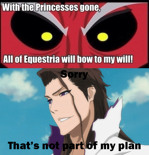 Size: 642x668 | Tagged: safe, banned from derpibooru, deleted from derpibooru, derpibooru import, lord tirek, aizen sousuke, bleach, exploitable meme, meme, tirek vs everyone meme