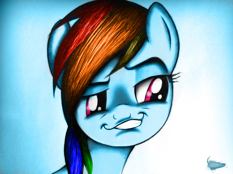 Size: 2304x1728 | Tagged: safe, artist:names76, artist:tttimon, banned from derpibooru, deleted from derpibooru, derpibooru import, rainbow dash, bust, faic, portrait, simple background, smug, smugdash, solo