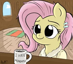 Size: 1000x875 | Tagged: safe, artist:xaxiom1, banned from derpibooru, deleted from derpibooru, derpibooru import, fluttershy, coffee, coffee mug, food, marshmallow, morning ponies, mug, solo