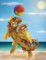 Size: 1335x1734 | Tagged: safe, artist:harmoniousrain, banned from derpibooru, deleted from derpibooru, derpibooru import, oc, oc:sunny beach, unofficial characters only, beach, solo