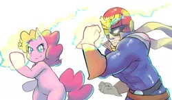 Size: 1280x747 | Tagged: safe, artist:the-rasp-b, banned from derpibooru, deleted from derpibooru, derpibooru import, pinkie pie, captain falcon, crossover, falcon punch, f-zero