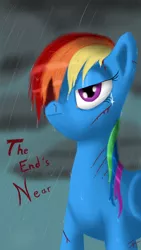 Size: 900x1600 | Tagged: semi-grimdark, artist:jeki, banned from derpibooru, deleted from derpibooru, derpibooru import, rainbow dash, painting, rain, solo, storm