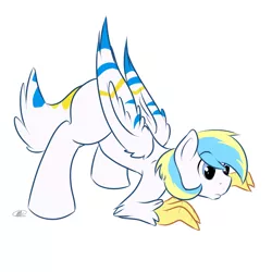 Size: 1000x1000 | Tagged: safe, artist:meggchan, banned from derpibooru, deleted from derpibooru, derpibooru import, oc, oc:cirrus sky, unofficial characters only, hippogriff, pegasus, blank flank, claws, face down ass up, frown, male, solo, talons