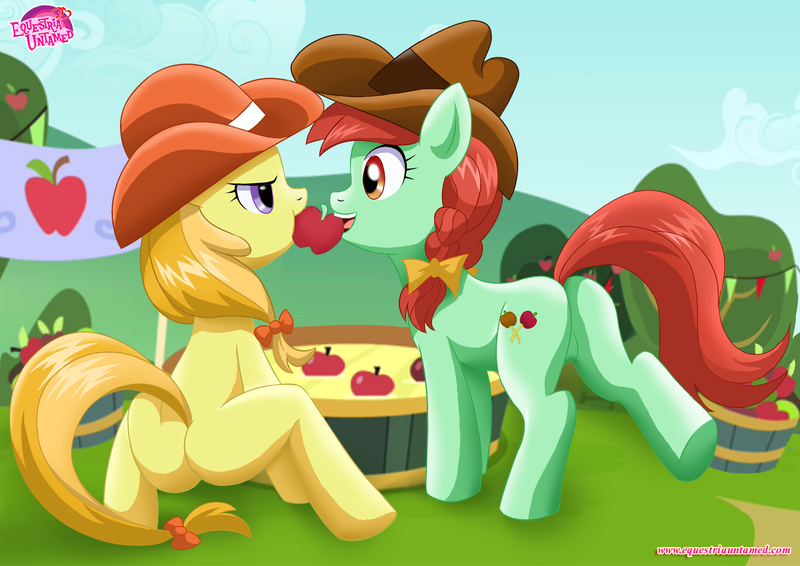 Size: 1447x1024 | Tagged: suggestive, artist:bbmbbf, banned from derpibooru, deleted from derpibooru, derpibooru import, candy apples, jonagold, marmalade jalapeno popette, equestria untamed, apple bobbing, apple family member, butt, image, jpeg, palcomix, plot, plot pair