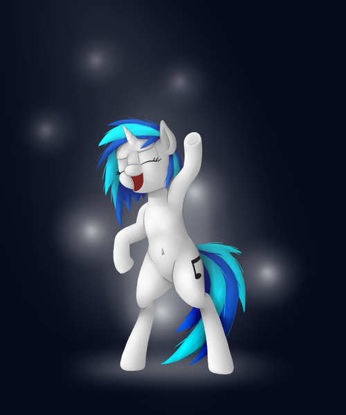 Size: 900x1081 | Tagged: safe, artist:roxenmage, banned from derpibooru, deleted from derpibooru, derpibooru import, vinyl scratch, pony, unicorn, belly button, bipedal, dancing, solo