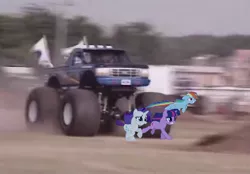 Size: 1434x998 | Tagged: safe, artist:harejules, banned from derpibooru, deleted from derpibooru, derpibooru import, twilight sparkle, chase, hate art, monster truck, running
