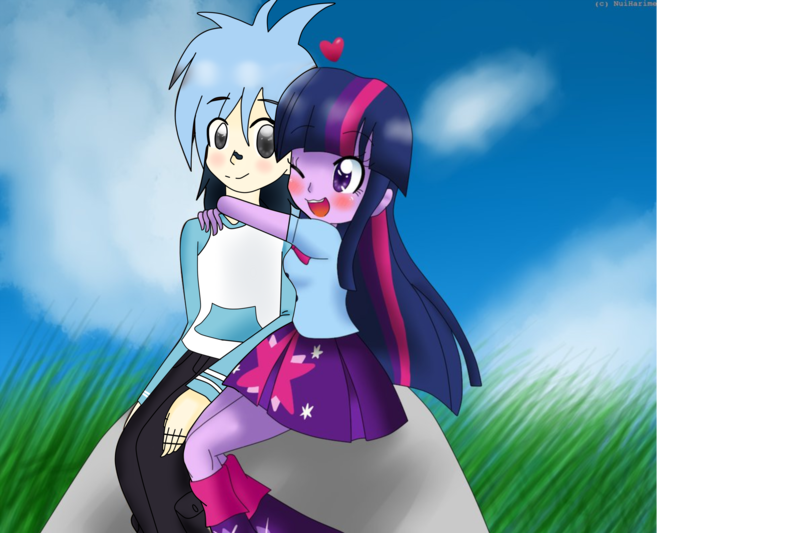 Size: 3000x2000 | Tagged: safe, artist:nuiharime, banned from derpibooru, deleted from derpibooru, derpibooru import, edit, twilight sparkle, equestria girls, blushing, crossover, crossover shipping, female, happy, heart, heart (organ), hug, male, mordecai, mordetwi, organs, regular show, shipping, straight, trace