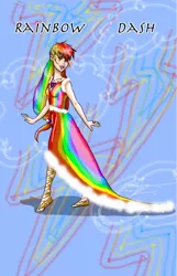 Size: 386x600 | Tagged: safe, artist:xxcommandershepardxx, banned from derpibooru, deleted from derpibooru, derpibooru import, rainbow dash, human, clothes, dress, gala dress, humanized, solo